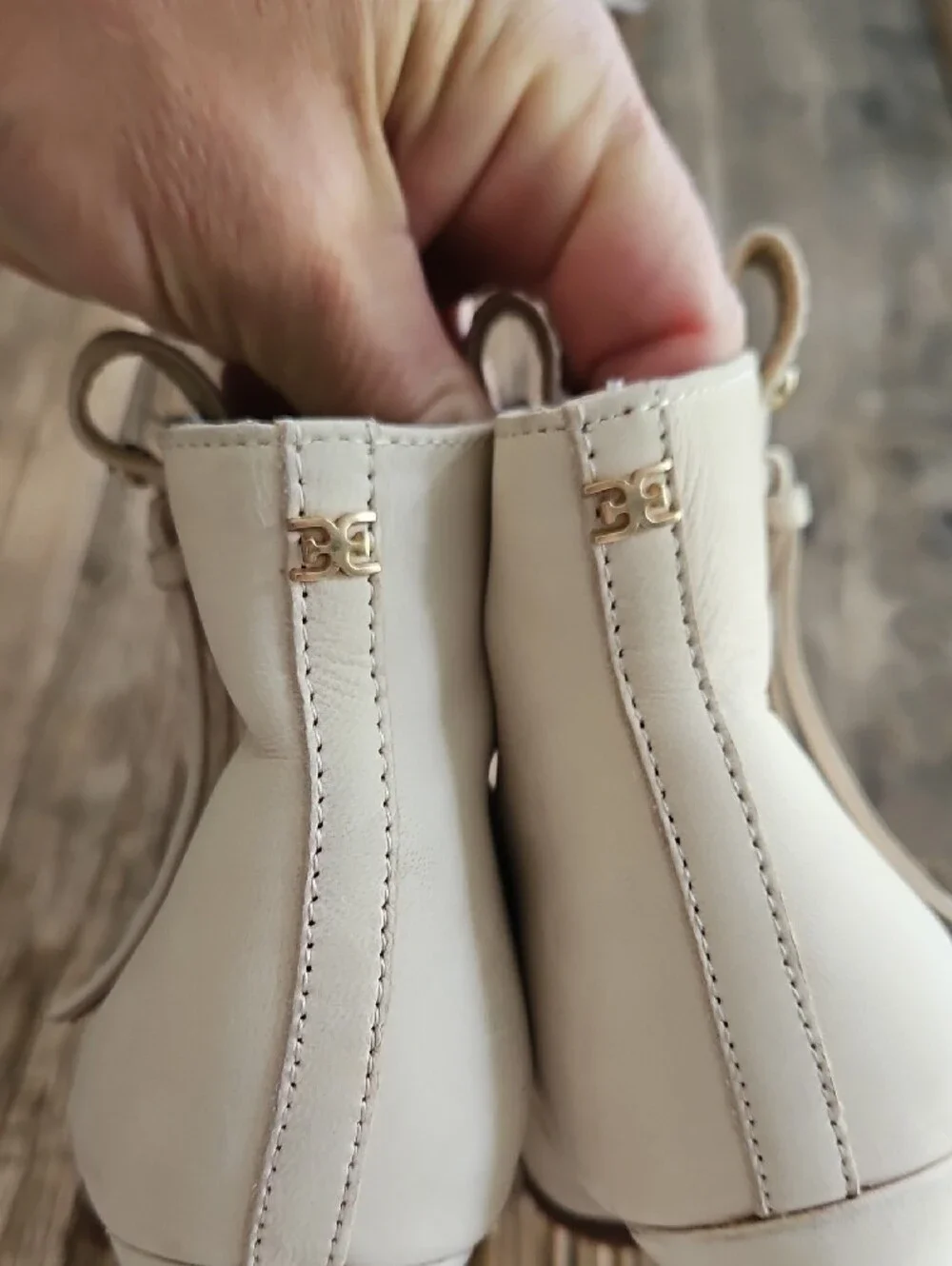 Sam Edelman Cream Pointed-Toe Block Heel Ankle Booties
